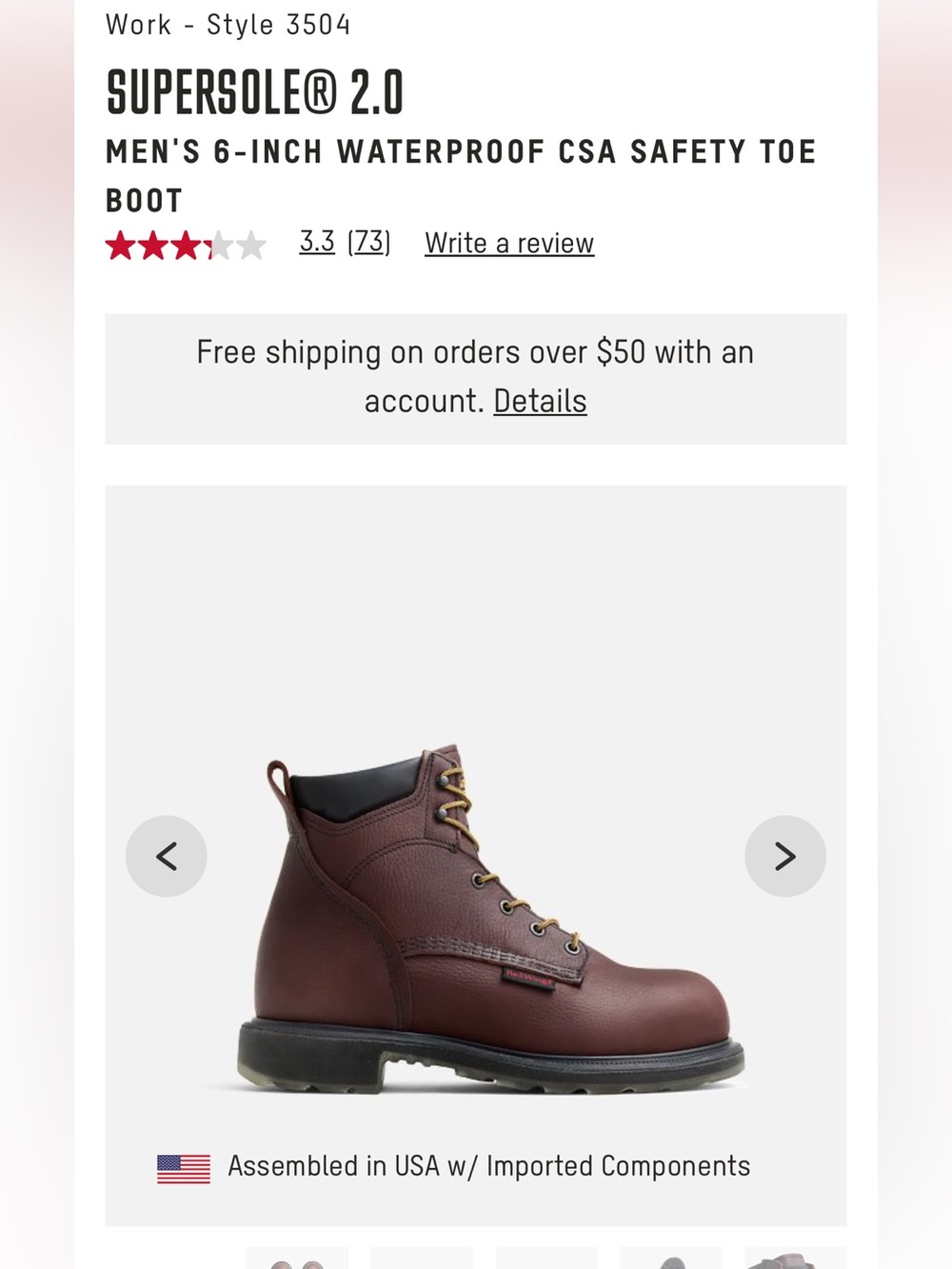 Red Wing Shoes Men's 6-Inch Brown Leather Work Boot